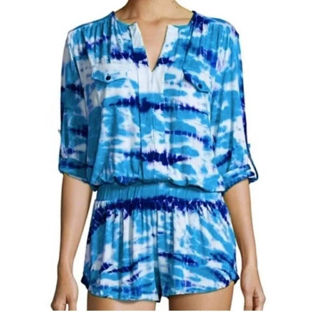 Young Fabulous Broke Womens Malik Romper Sz Medium Blue Tie Dye Boho Resortwear